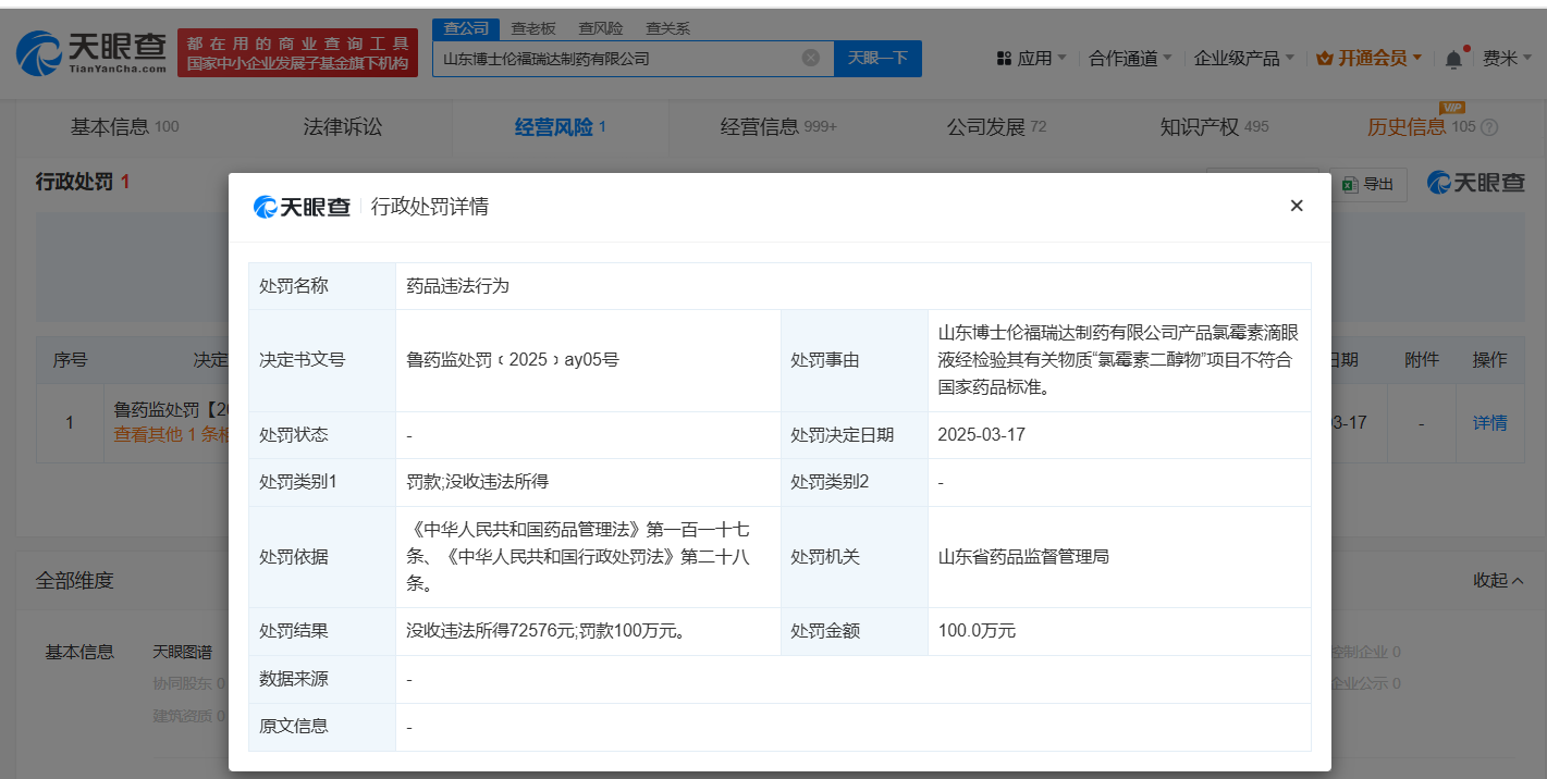 博士伦福瑞达制药公司被罚没107万，博士伦福瑞达制药公司因药品违法行为被罚-经理人网
